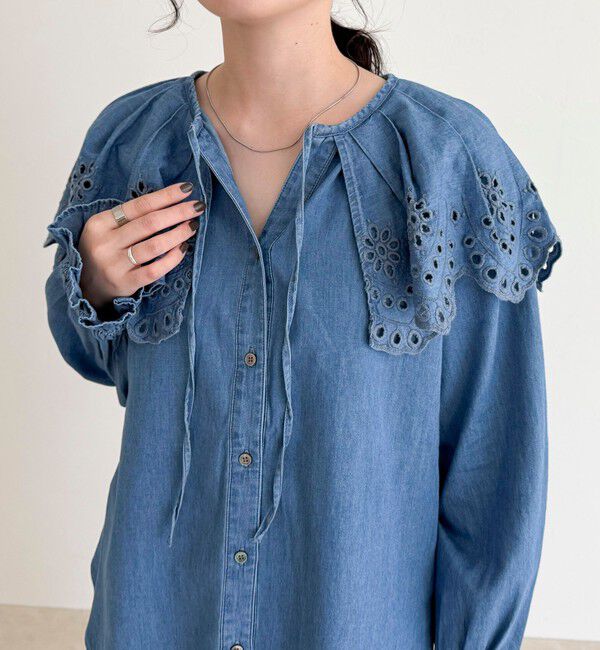 fredy emue「エンブロイダリーケープカラーデニムブラウス」|シャツ・ブラウス|