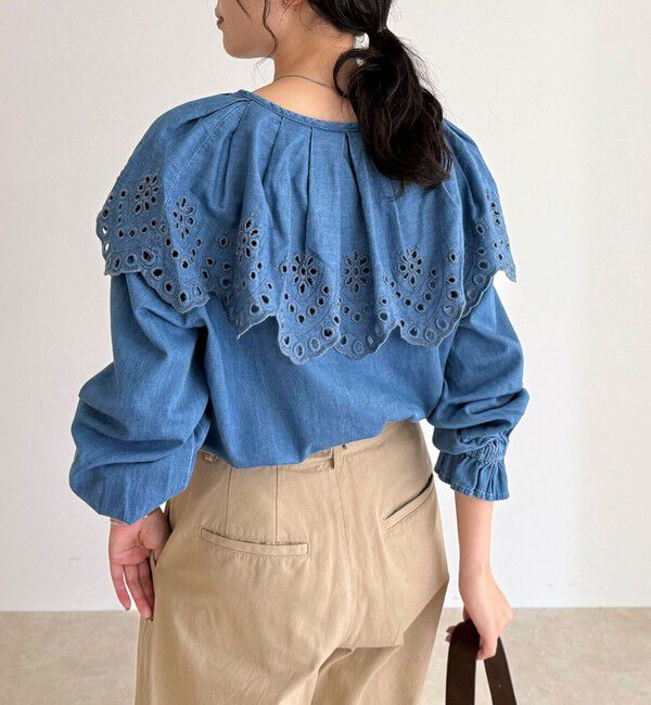fredy emue「エンブロイダリーケープカラーデニムブラウス」|シャツ・ブラウス|