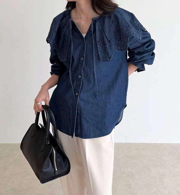 fredy emue「エンブロイダリーケープカラーデニムブラウス」|シャツ・ブラウス|