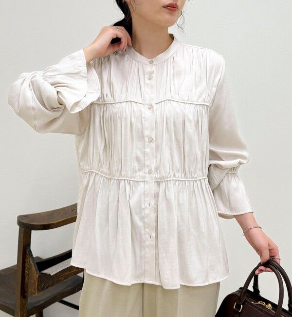 fredy emue「マイクロツイルサテンブラウス」|シャツ・ブラウス|オフホワイト