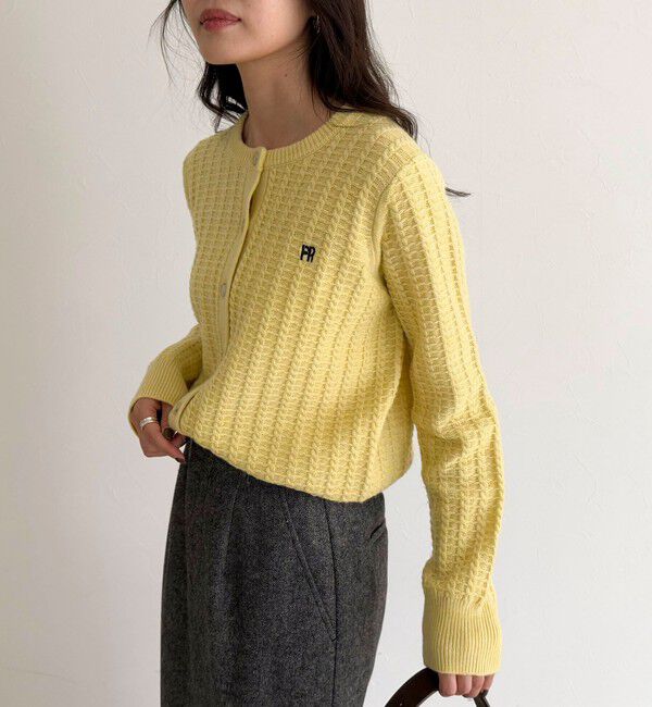 fredy emue「FR刺繍ケーブル柄ニットカーディガン」|ニット・セーター|イエロー