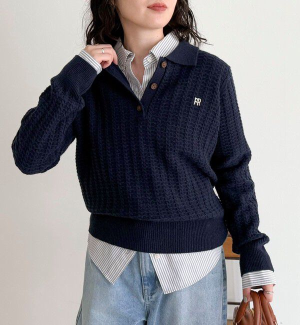 fredy emue「FR刺繍ケーブル柄ポロ衿ニットプルオーバー」|ニット・セーター|