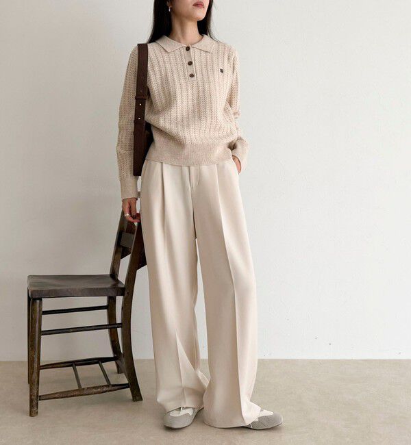 fredy emue「FR刺繍ケーブル柄ポロ衿ニットプルオーバー」|ニット・セーター|