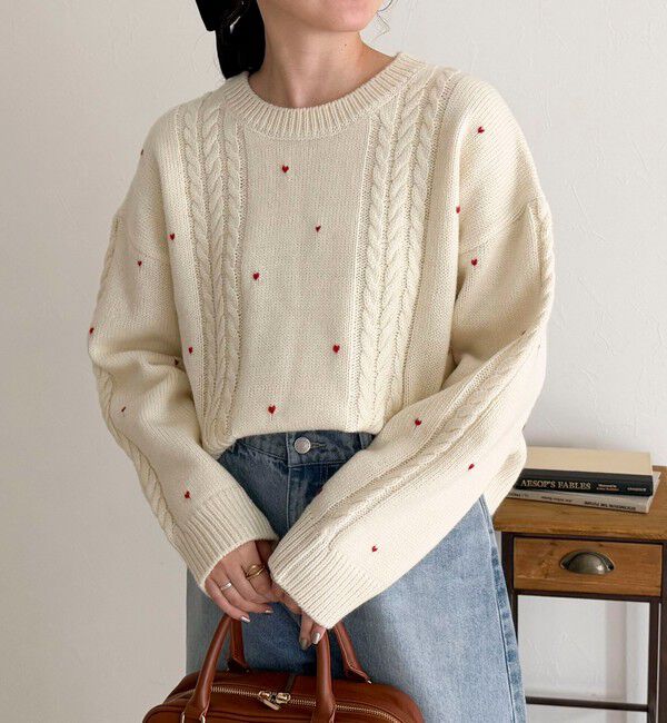 fredy emue「ハート刺繍柄編みニットプルオーバー」|ニット・セーター|