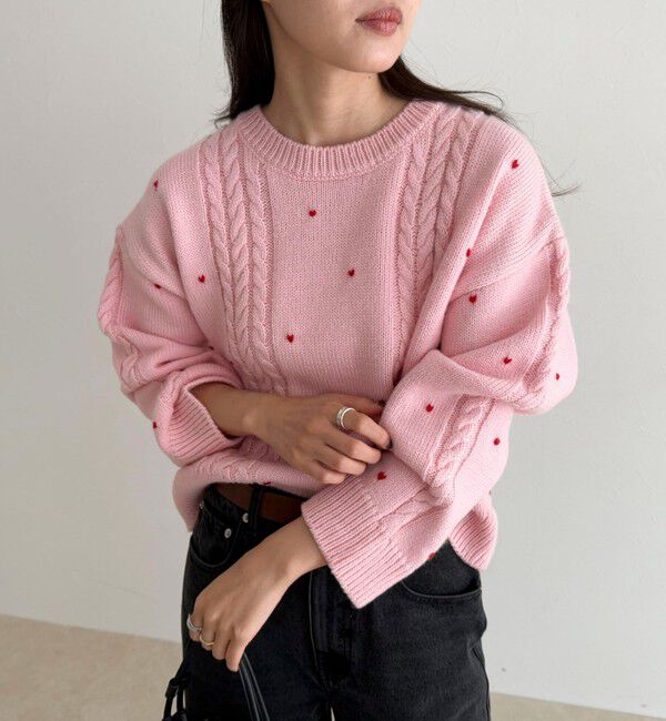 fredy emue「ハート刺繍柄編みニットプルオーバー」|ニット・セーター|
