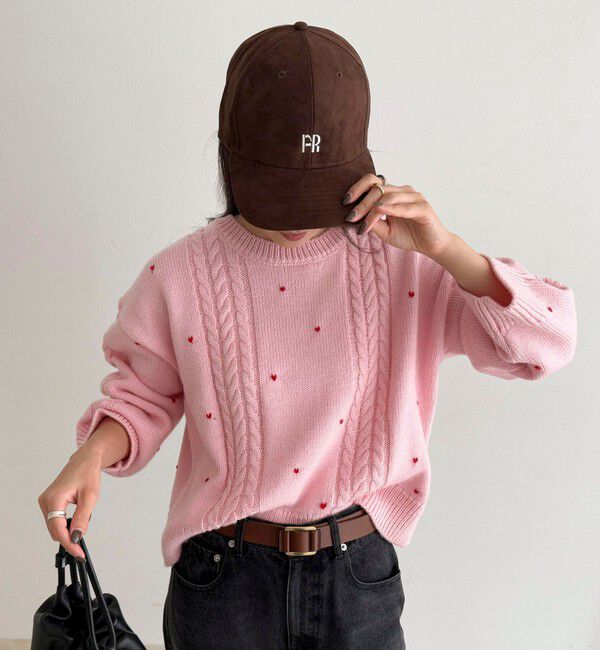 fredy emue「ハート刺繍柄編みニットプルオーバー」|ニット・セーター|