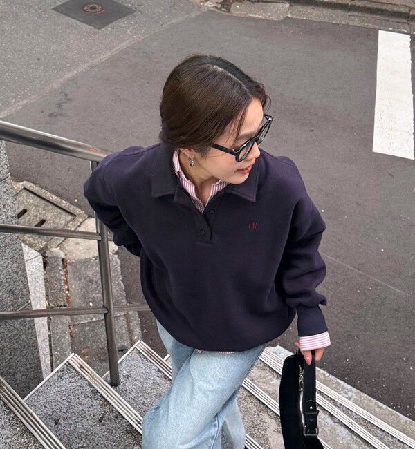 fredy emue「FR刺繍衿付き起毛スウェットプルオーバー」|スウェット・ジャージ|ネイビー