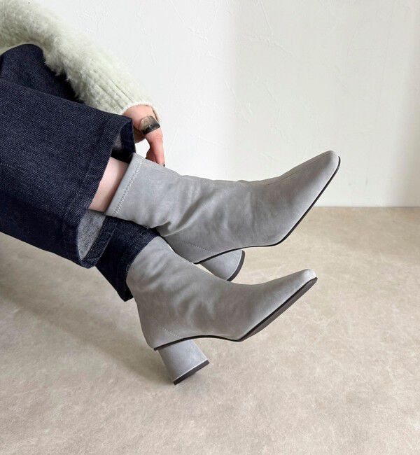 fredy emue「【JETEE/ジュテ】バックジップストレッチヒールブーツ」|ロングブーツ|ライトグレー