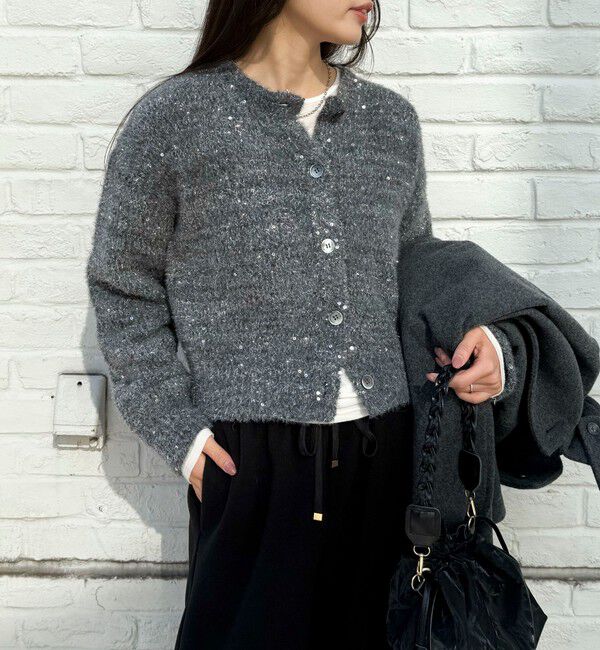 fredy emue「スパンコールニットカーディガン」|カーディガン|チャコールグレー