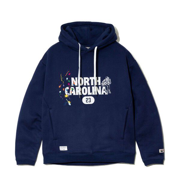 FREDY MAC「【Duckster/ダックスター】ペンキ飛ばし刺繍&times;カレッジロゴフーディー」|パーカー|インディゴブルー