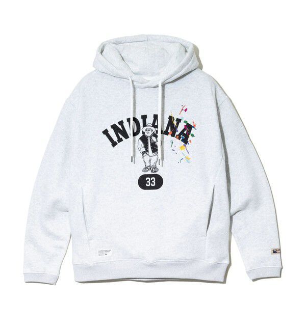 FREDY MAC「【Duckster/ダックスター】ペンキ飛ばし刺繍&times;カレッジロゴフーディー」|パーカー|ライトグレー