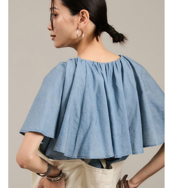 SALON adam et rope'「【WEB限定】デニムフリルカラーノースリーブブラウス」|シャツ・ブラウス|