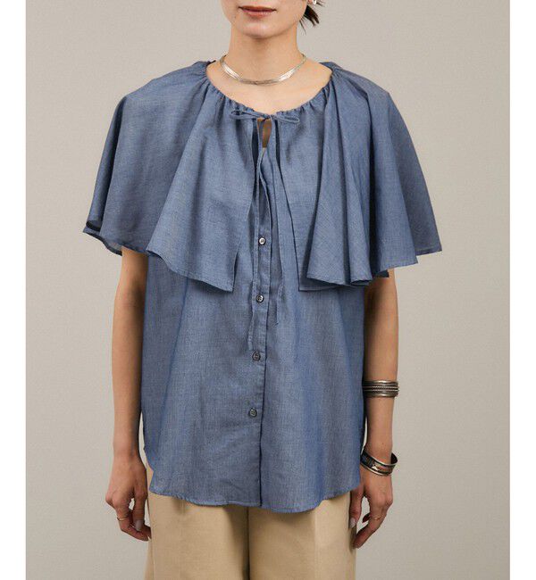 SALON adam et rope'「【WEB限定】デニムフリルカラーノースリーブブラウス」|シャツ・ブラウス|