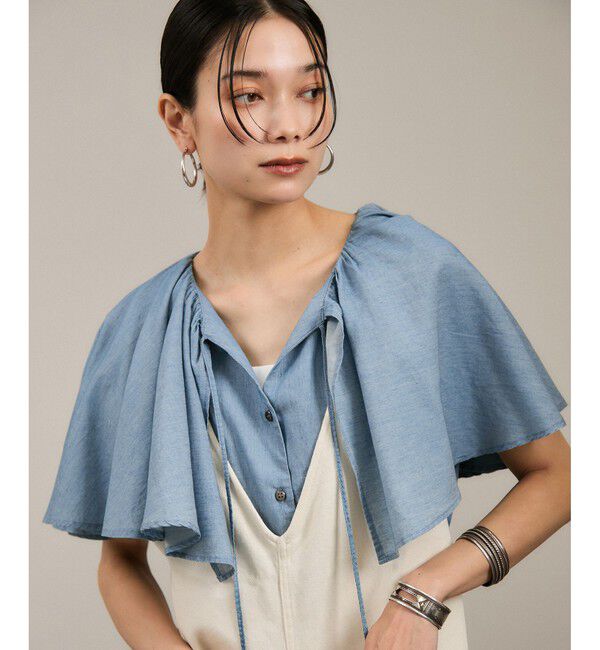 SALON adam et rope'「【WEB限定】デニムフリルカラーノースリーブブラウス」|シャツ・ブラウス|サックス(48)