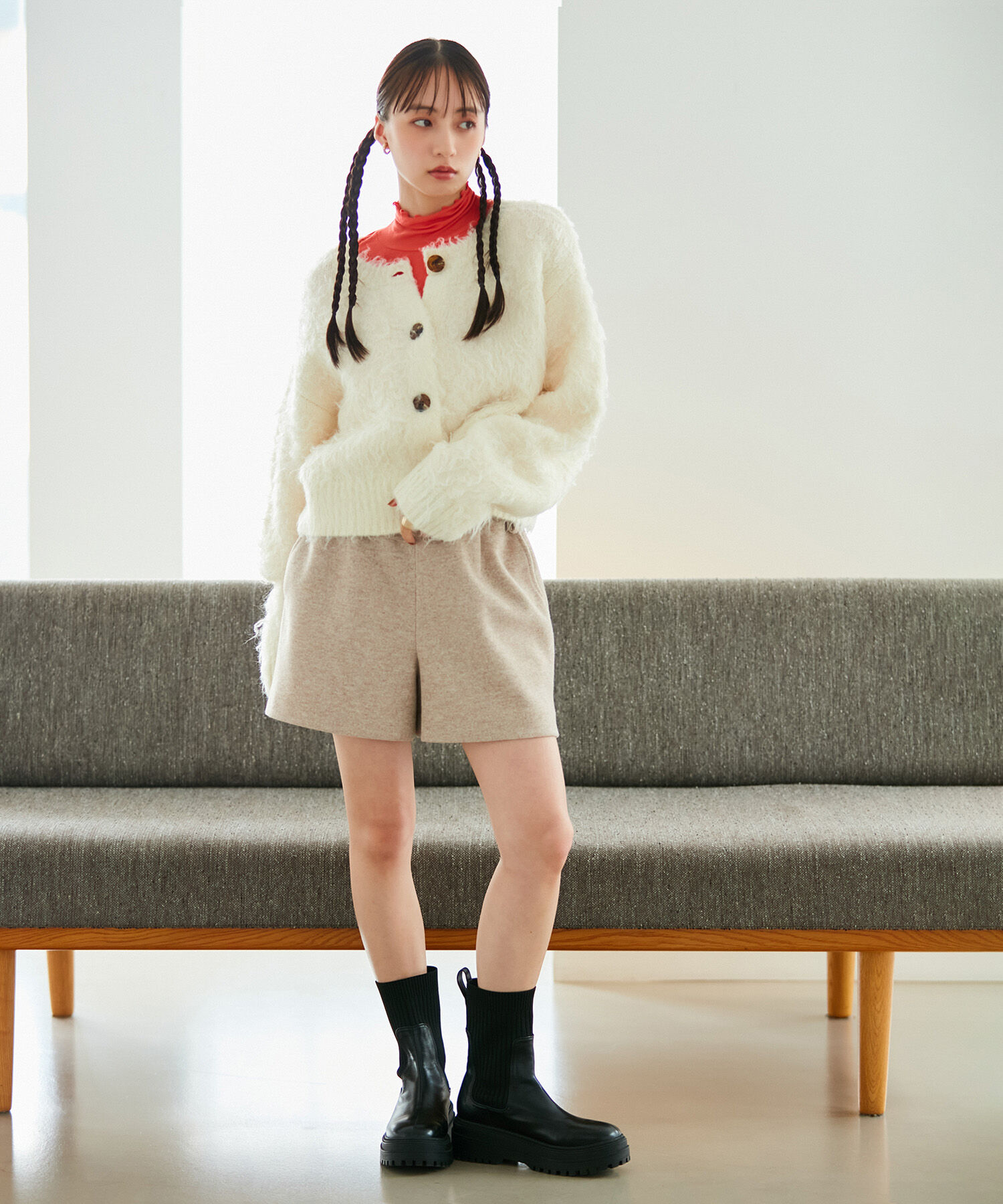 VIS「【前後2WAY】毛混くるくるシャギーカーディガン」|カーディガン|