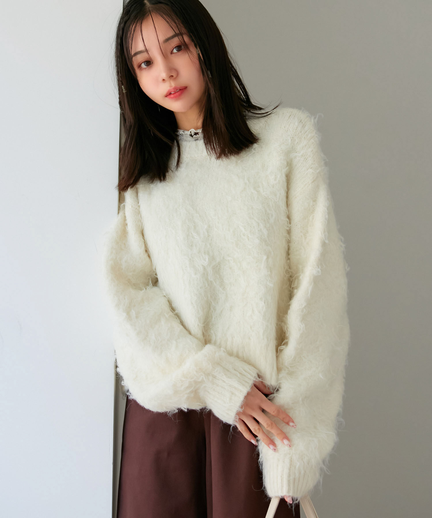 VIS「【前後2WAY】毛混くるくるシャギーカーディガン」|カーディガン|