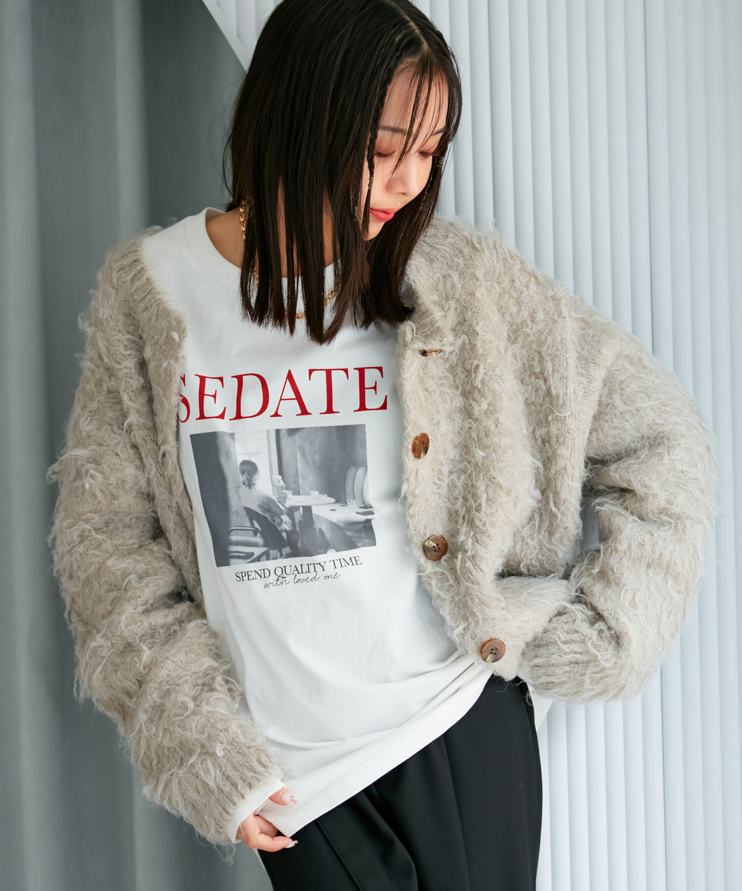 VIS「【前後2WAY】毛混くるくるシャギーカーディガン」|カーディガン|