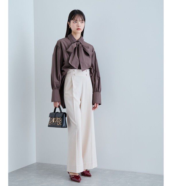 VIS「【美warm】ストレッチ釦付きワイドパンツ/スラックス【アンチピリング/防シワ/洗える】」|チノ|