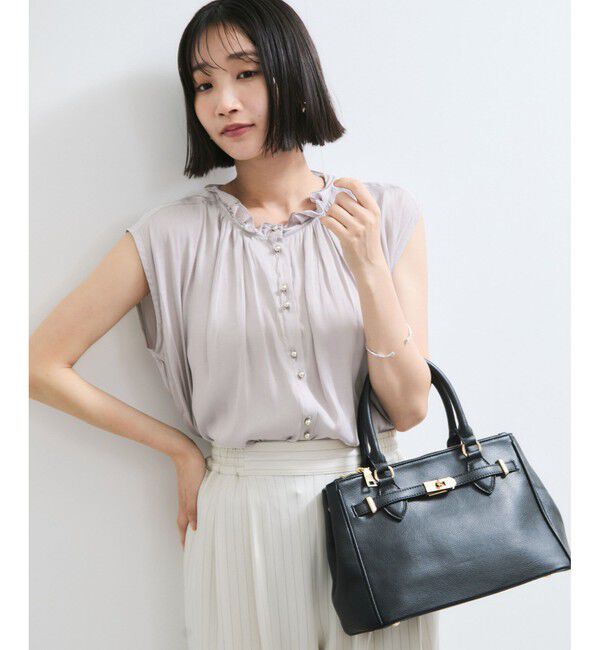 VIS「【WEB限定】割繊釦ネックフリルブラウス」|シャツ・ブラウス|