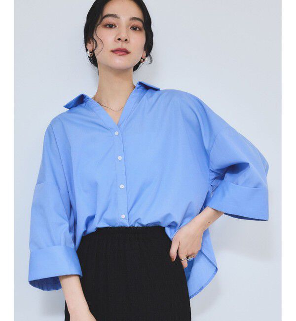 VIS「【WEB限定】スキッパーワイドスリーブシャツ/通勤対応」|シャツ・ブラウス|ブルー(44)