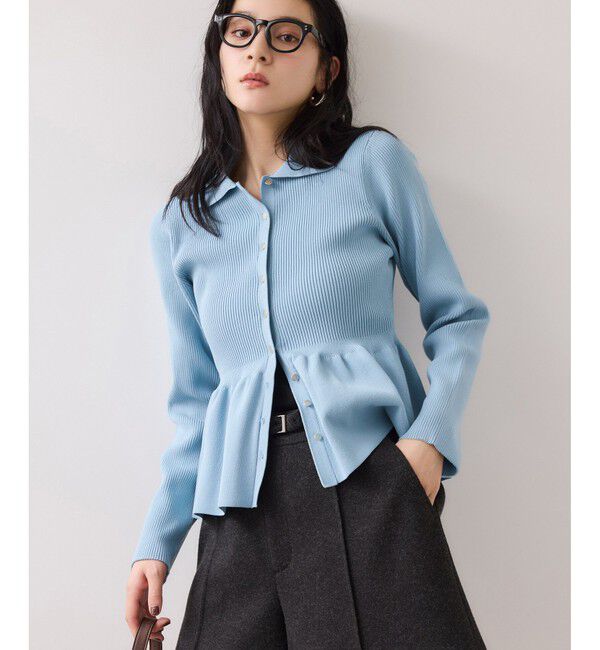 VIS「【洗える】襟付きペプラムカーディガン」|カーディガン|