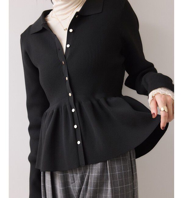 VIS「【洗える】襟付きペプラムカーディガン」|カーディガン|