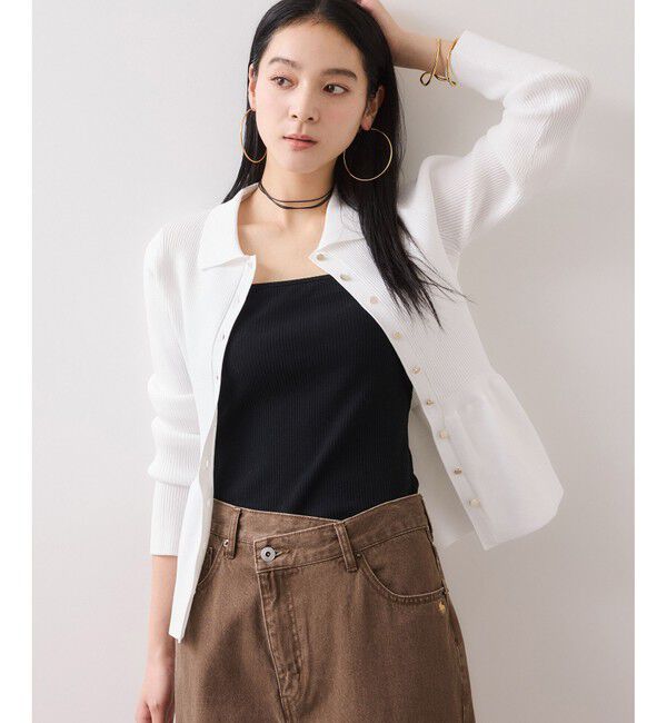 VIS「【洗える】襟付きペプラムカーディガン」|カーディガン|オフホワイト(15)