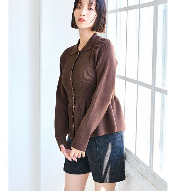VIS「【洗える】襟付きペプラムカーディガン」|カーディガン|