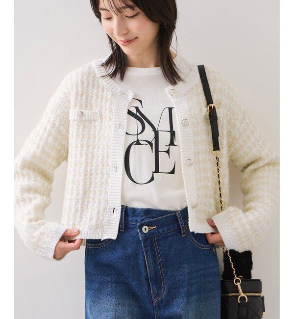 VIS「ファンシーツイードメタルボタンカーディガン」|カーディガン|