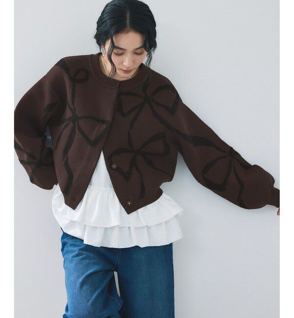 VIS「リボンモチーフジャガードカーディガン/イージーケア」|カーディガン|