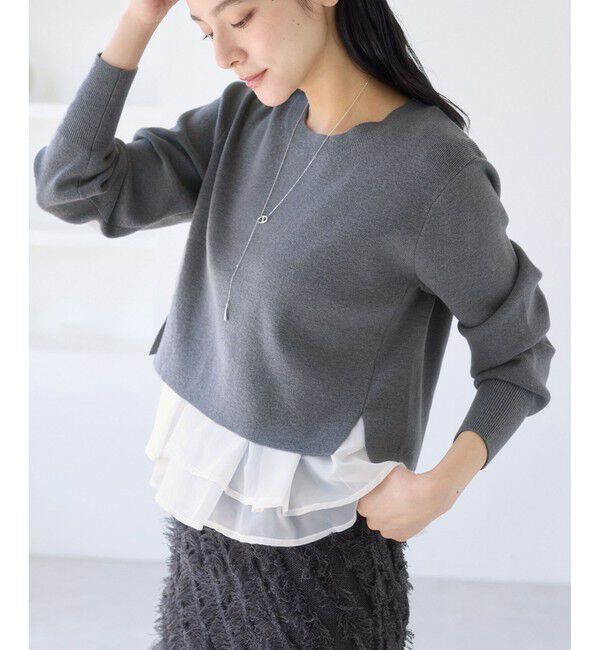 VIS「ペプラムオーガンジードッキングニットプルオーバー」|ニット・セーター|グレー(07)