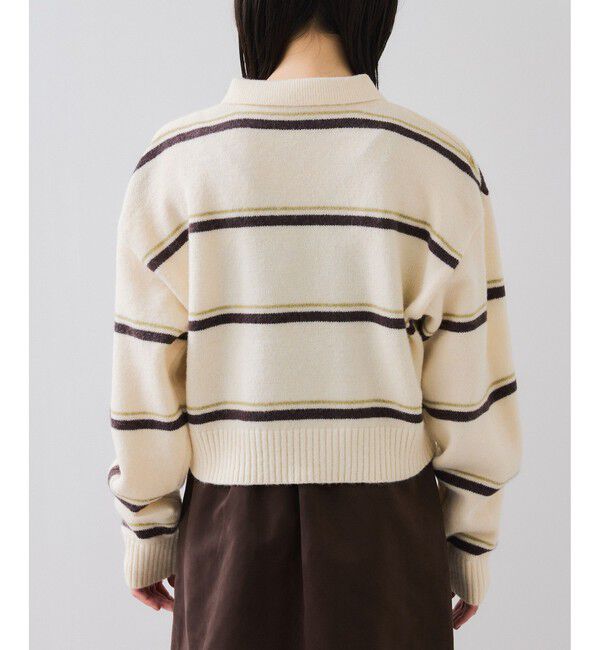 VIS「【WEB/一部店舗限定】ボーダー柄ポロニットプルオーバー」|ニット・セーター|