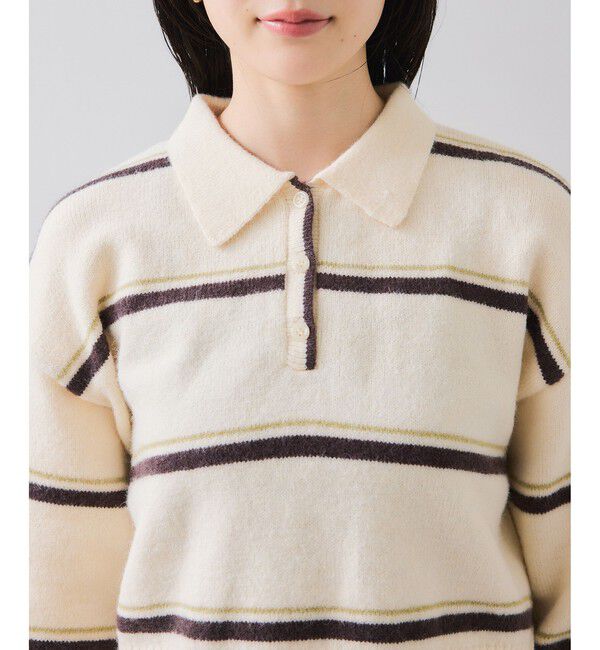 VIS「【WEB/一部店舗限定】ボーダー柄ポロニットプルオーバー」|ニット・セーター|