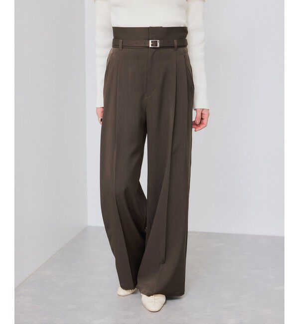 VIS「ベルトディテールタックワイドパンツ/イージーケア」|チノ|ブラウン系(22)