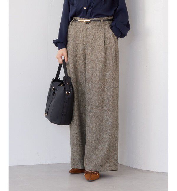 VIS「ツイード2タックワイドパンツ」|チノ|ブラウン系(23)