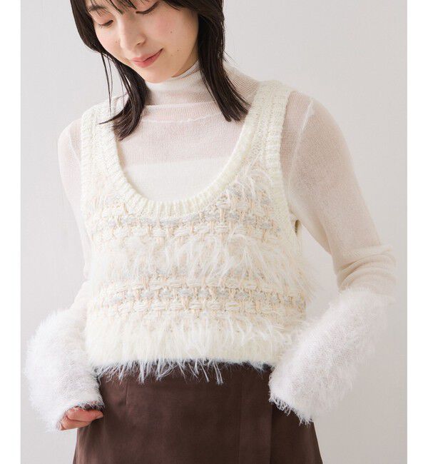 VIS「フェザー切り替えスリーブシアータートルニット」|ニット・セーター|