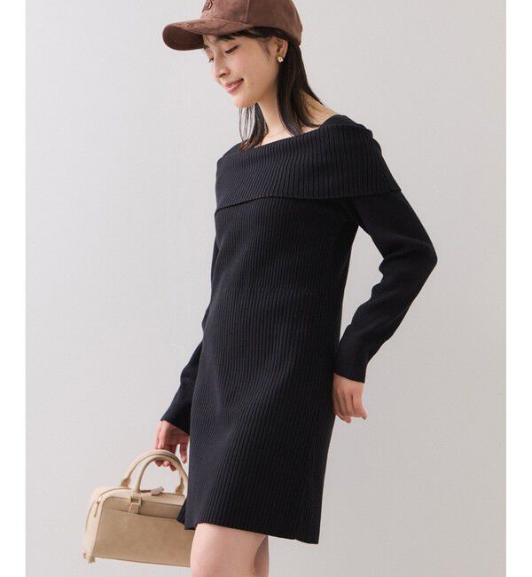 VIS「アシメオフショルリブニット美シルエットワンピース/着丈が選べる」|ワンピース|