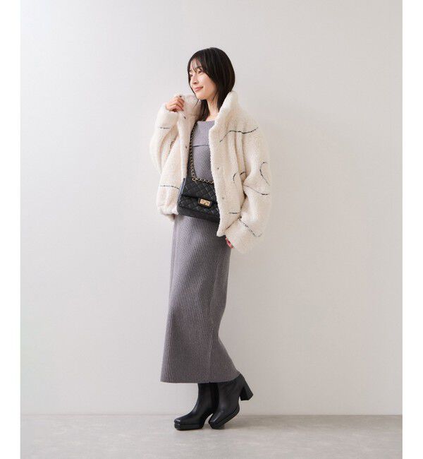 VIS「アシメオフショルリブニット美シルエットワンピース/着丈が選べる」|ワンピース|