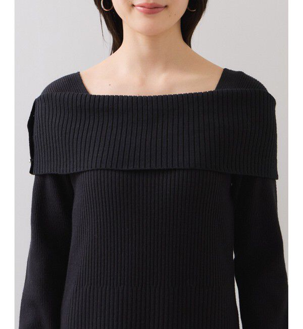 VIS「アシメオフショルリブニット美シルエットワンピース/着丈が選べる」|ワンピース|