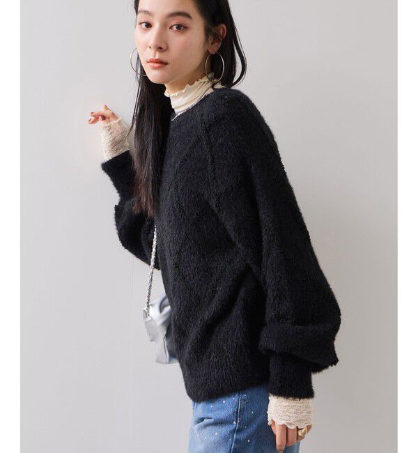 VIS「アーガイルフェザーニット/2WAY・イージーケア」|ニット・セーター|ブラック(01)