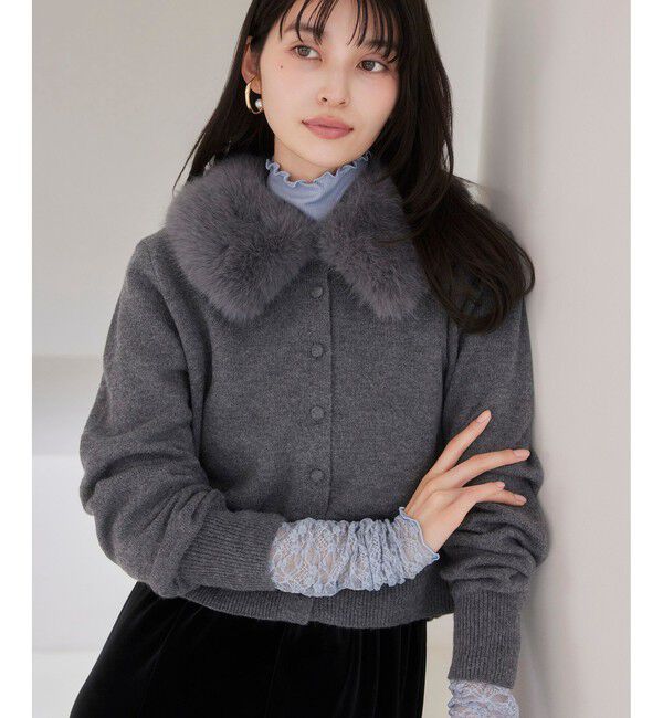 VIS「衿ファー取り外しカーディガン」|カーディガン|