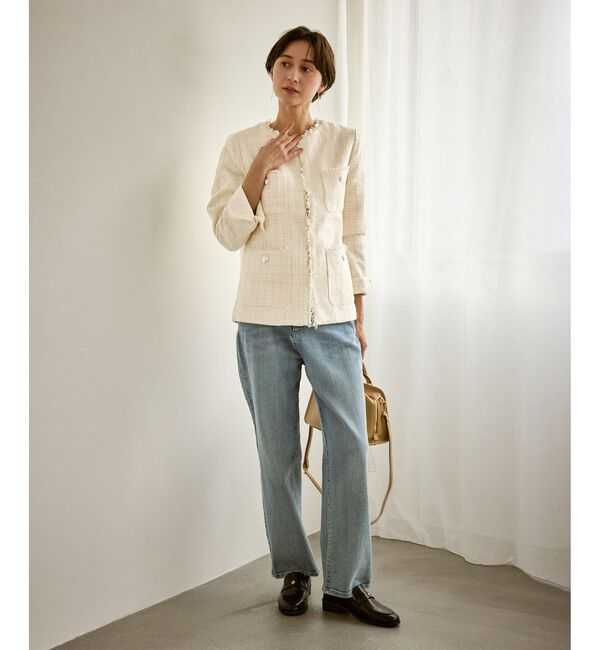 Rope&rsquo;Picnic「セレモニー・通勤対応/ツイードジャケット/リンクコーデ」|ノーカラージャケット|