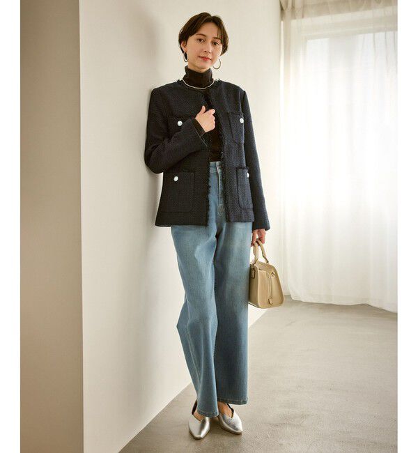 Rope&rsquo;Picnic「セレモニー・通勤対応/ツイードジャケット/リンクコーデ」|ノーカラージャケット|