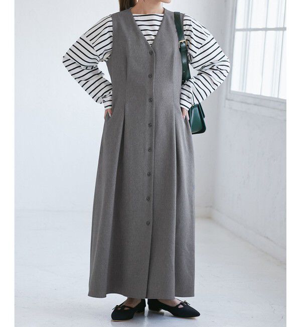 Rope&rsquo;Picnic「【低身長・小柄さんサイズ】ウールライクウエストタックジャンパースカート/セットアップ対応」|ワンピース|