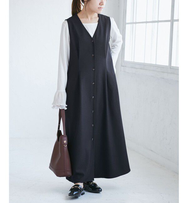 Rope&rsquo;Picnic「【低身長・小柄さんサイズ】ウールライクウエストタックジャンパースカート/セットアップ対応」|ワンピース|