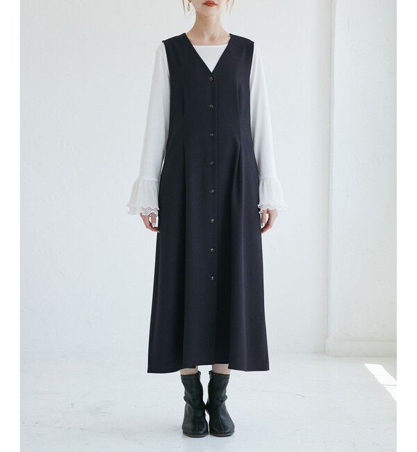 Rope&rsquo;Picnic「レディハンサムシリーズ ウールライクウエストタックジャンパースカート/セットアップ対応」|ワンピース|