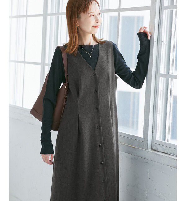 Rope&rsquo;Picnic「レディハンサムシリーズ ウールライクウエストタックジャンパースカート/セットアップ対応」|ワンピース|