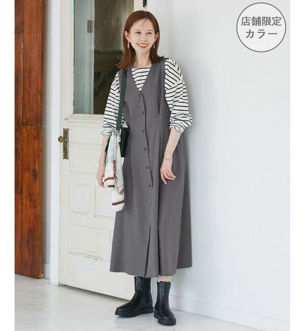 Rope&rsquo;Picnic「レディハンサムシリーズ ウールライクウエストタックジャンパースカート/セットアップ対応」|ワンピース|グレー(07)