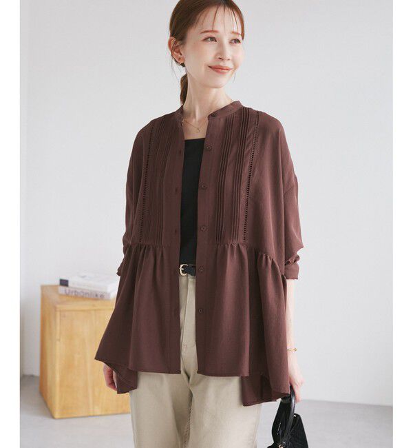 Rope&rsquo;Picnic「【UVケア・防シワ】羽織れるピンタックデザインペプラムシャツ」|シャツ・ブラウス|