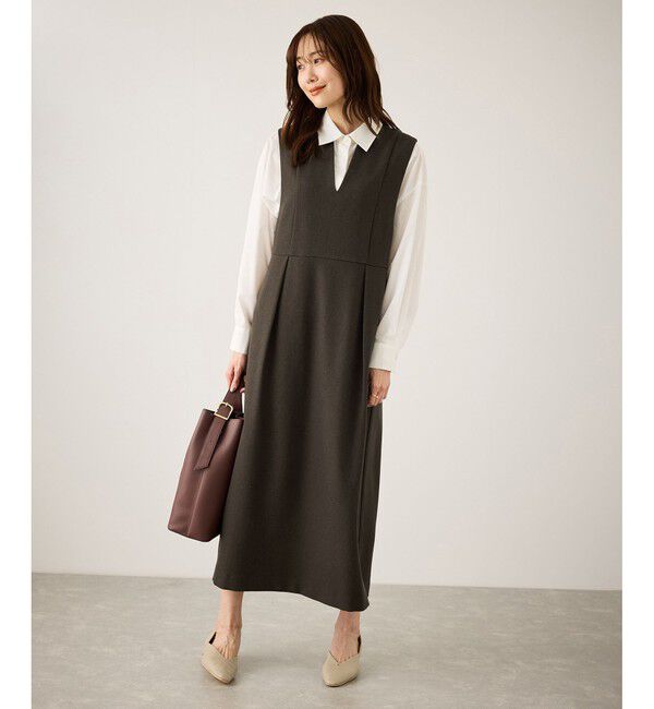 Rope&rsquo;Picnic「キーネックジャンパースカート」|ワンピース|ブラウン(20)